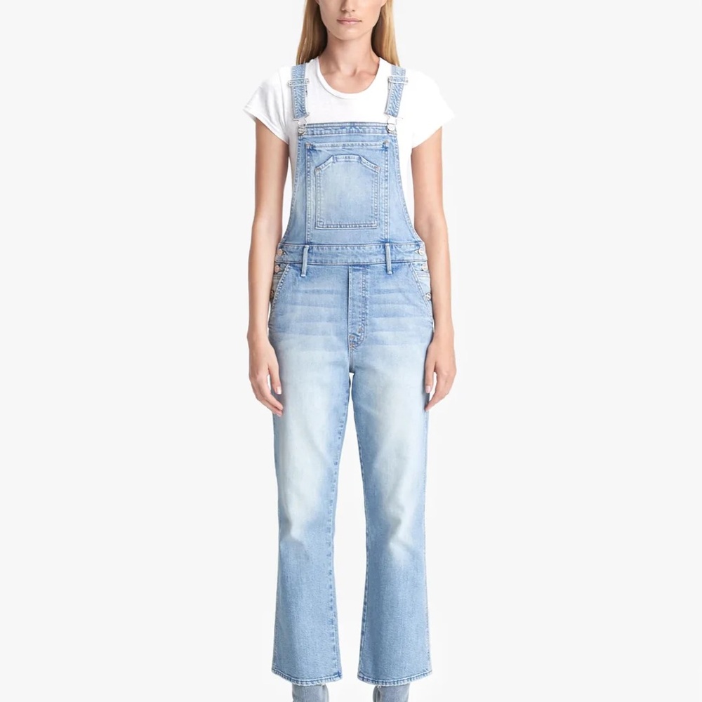 MOTHER Day Tripper Sky Blue Denim Overalls